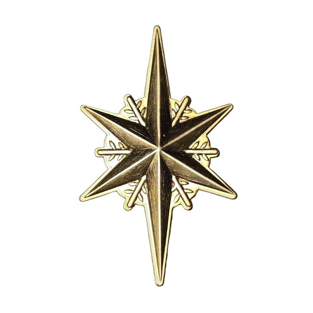 Vintage Gold Tone Compass Rose Star Lapel Vest Hat Pin K29